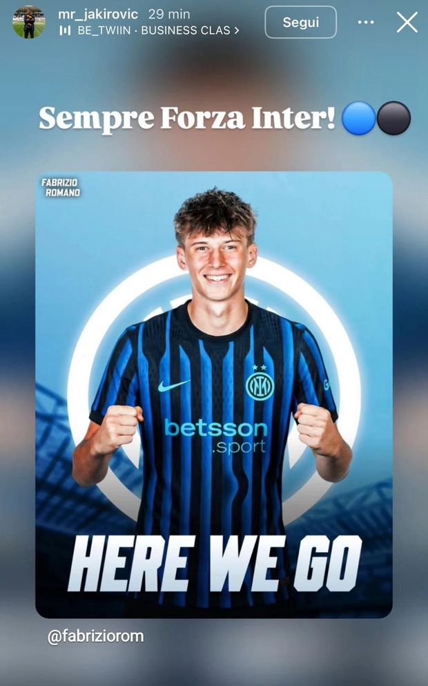Jakirovic, affare fatto. Arriva la conferma social del padre: “Sempre forza Inter!”- immagine 3