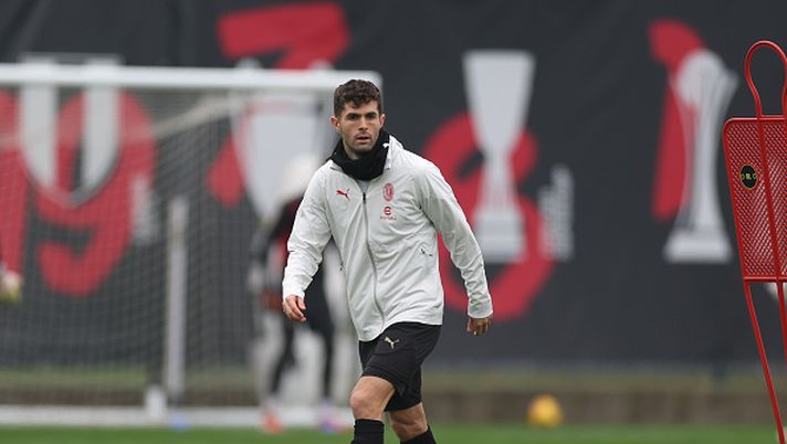 CAIRATE, ITALY - MARCH 12: Christian Pulisic of AC Milan in action during AC Milan training session at Milanello on March 12, 2025 in Cairate, Italy. (Photo by Claudio Villa/AC Milan via Getty Images) Kean Pulisic