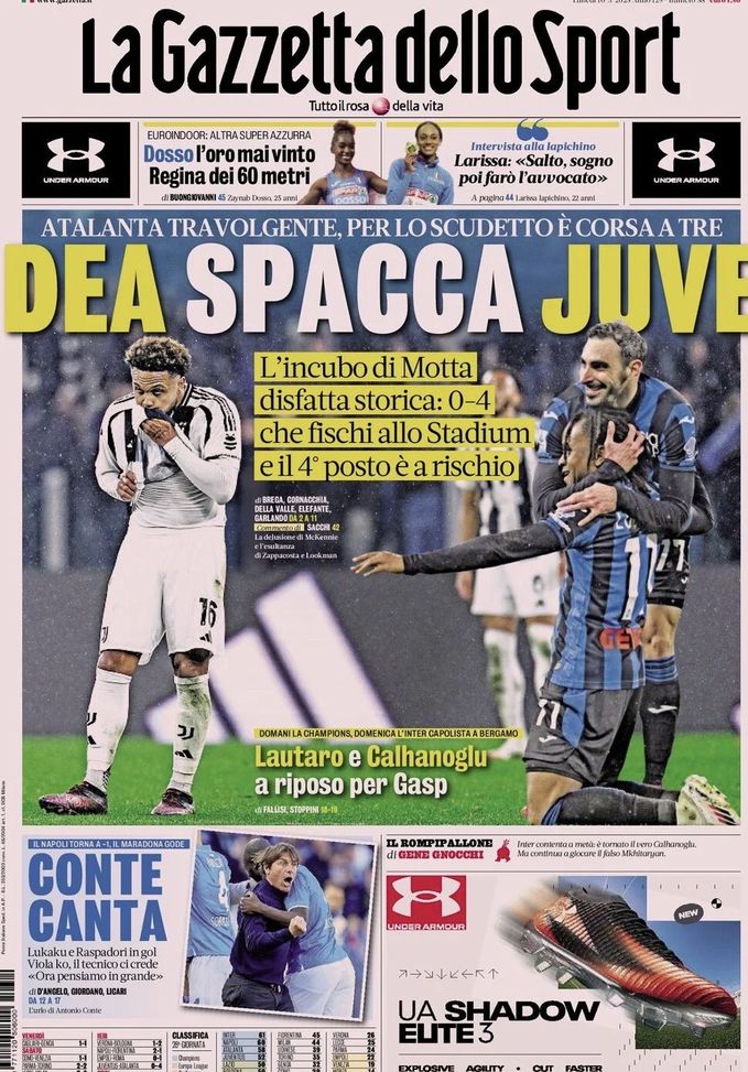 La Gazzetta dello Sport, la prima pagina di oggi, lunedì 10 marzo 2025 La Gazzetta dello Sport