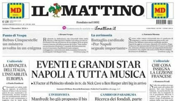 PRIMA PAGINA IL MATTINO OGGI: “De Laurentiis: Io sto con Conte, ha fatto bene” prima pagina il mattino oggi
