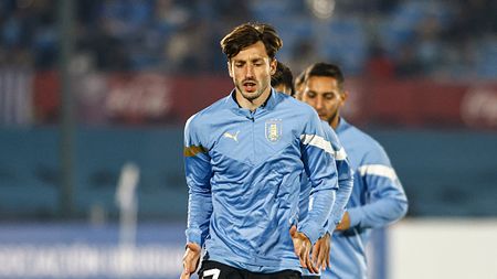 MONTEVIDEO, URUGUAY - JUNE 14: Matias Viña of Uruguay warms up prior to an international friendly match between Uruguay and Nicaragua at Centenario Stadium on June 14, 2023 in Montevideo, Uruguay. (Photo by Ernesto Ryan/Getty Images)