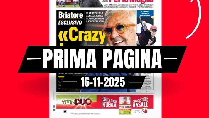 Prima pagina Corriere dello Sport: 'Sinner e Alcaraz, atto Finals'