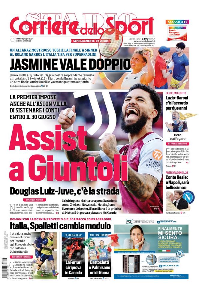EDICOLA / CdS: Juve, c’è strada per Douglas Luiz. Italia, dubbio Barella - immagine 1