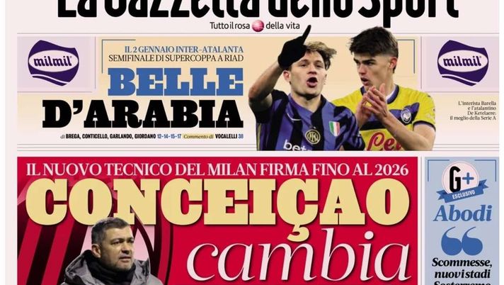 PRIMA PAGINA GAZZETTA DELLO SPORT OGGI: “Conceicao cambia tutto” PRIMA PAGINA GAZZETTA DELLO SPORT OGGI: “Inzaghi al rinnovo, ci metto la firma”