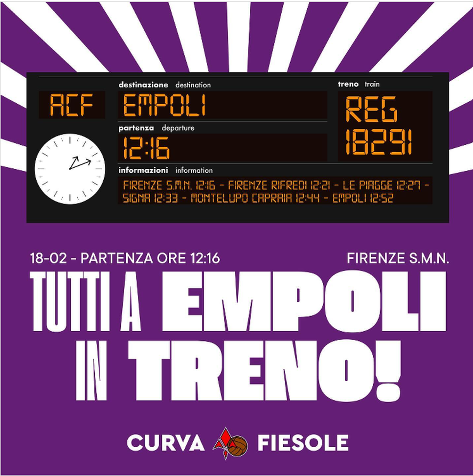 “A Empoli tutti in treno!”. L’iniziativa organizzata dalla Curva Fiesole- immagine 2