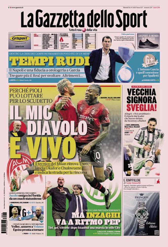 Prima pagina La Gazzetta dello Sport 26-09-2023