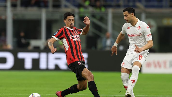 MILAN, ITALY - APRIL 05: Tijjani Reijnders of AC Milan in action during the Serie A match between AC Milan and Fiorentina at Stadio Giuseppe Meazza on April 05, 2025 in Milan, Italy. (Photo by Claudio Villa/AC Milan via Getty Images) Reijnders