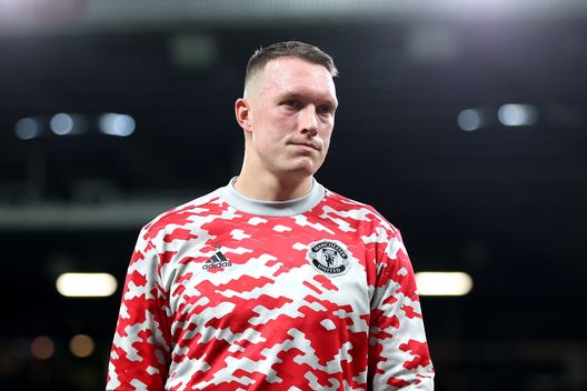 MANCHESTER, ENGLAND - SEPTEMBER 22: Phil Jones of Manchester United looks on during the warm up prior to the Carabao Cup Third Round match between Manchester United and West Ham United at Old Trafford on September 22, 2021 in Manchester, England. (Photo by Alex Pantling/Getty Images)