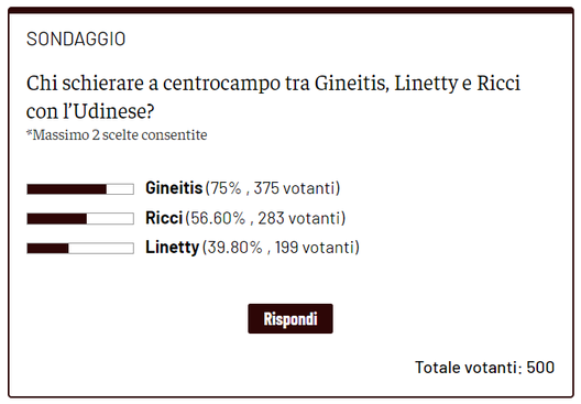 Toro, i lettori vorrebbero vedere Gineitis e Ricci a centrocampo contro l’Udinese- immagine 2