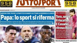 PRIMA PAGINA TUTTOSPORT OGGI: “Papa: lo sport si riferma”